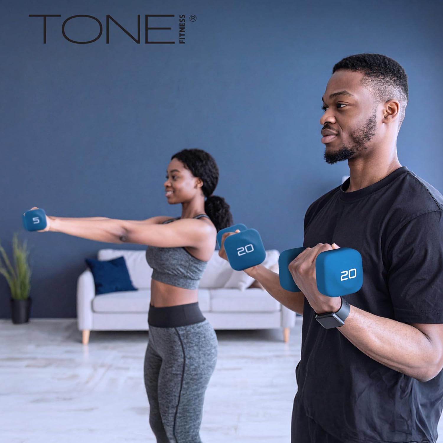 Tone Fitness Neoprene Dumbbell Weight Pairs with Anti-Roll Square Head | Multiple Options - Image 5