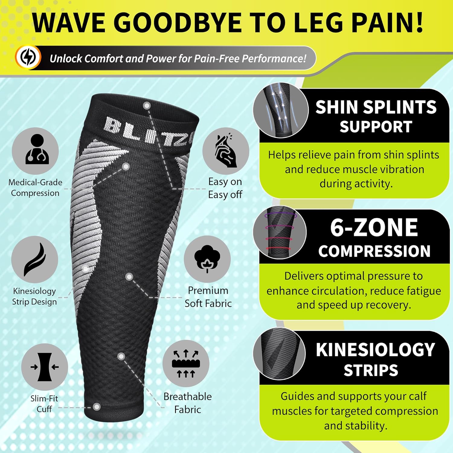 BLITZU Calf Compression Sleeve for Men & Women Footless Compression Socks Support Runners Leg Sleeve Shin Splints Pain Relief - Image 5