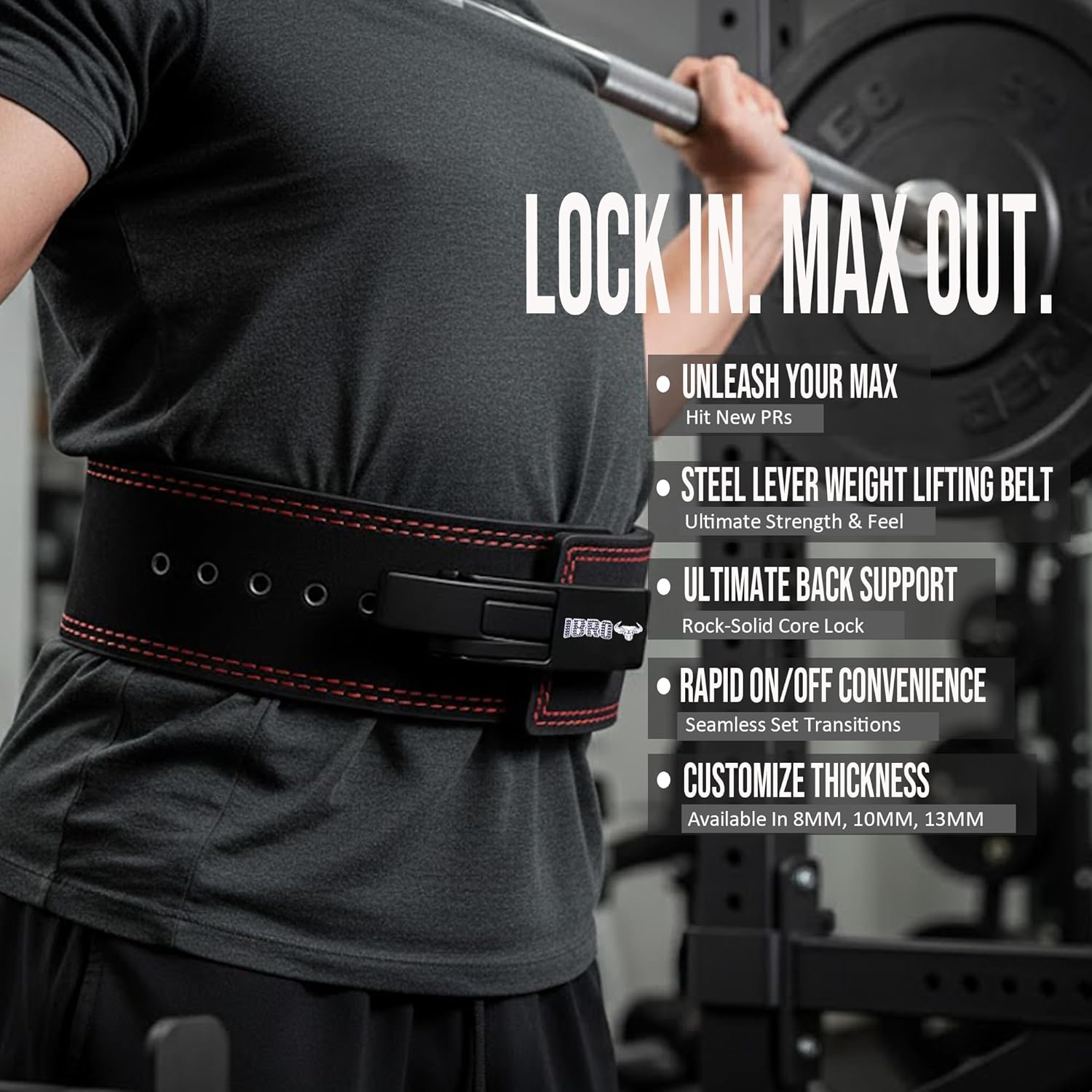 IBRO Powerlifting Lever Gym Belt – Power 8MM, 10MM or 13MM Extreme Heavy Duty Genuine Leather Belts - Squats Deadlifts Bodybuilding Weight Lifting IPF Power Lifting Strongman for Men - Image 3