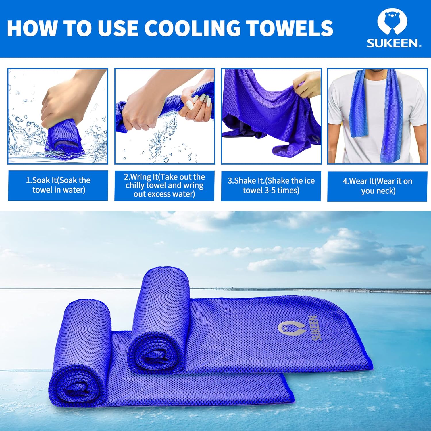 Sukeen Cooling Towel for Neck and Face (40"x12"),Ice Towel,Soft Breathable Chilly Towel,Microfiber Towel for Yoga,Sport,Running,Gym,Workout,Camping,Fitness,Workout & More Activities - Image 3