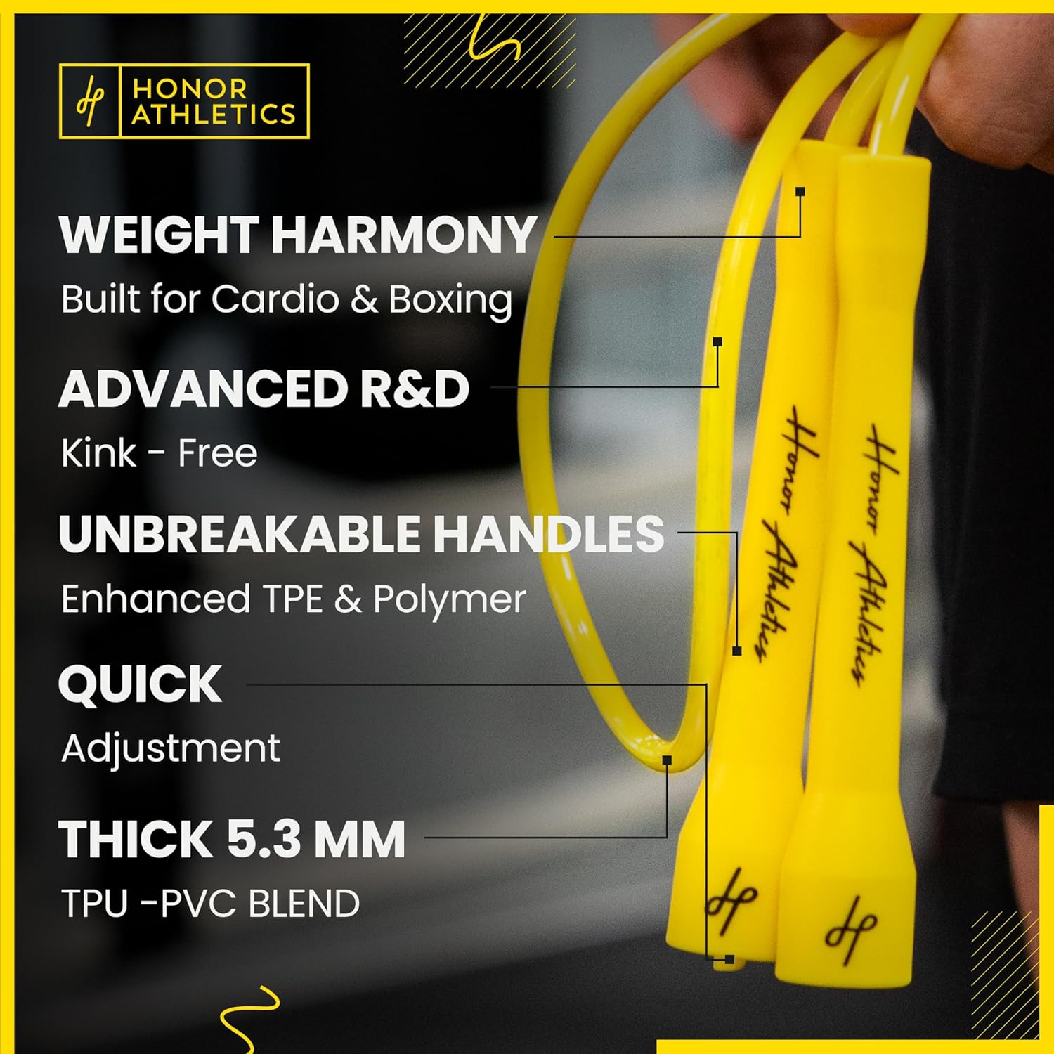 Honor Athletics | Pro Boxing Rope 3.0 | 5.3mm Jump Rope Indoor/Outdoor Adjustable For Boxing | Ultra-Durable, Non-Kinking TPU-PVC blend/Unbreakable Handles | Adjustable | Skipping Rope - Image 2