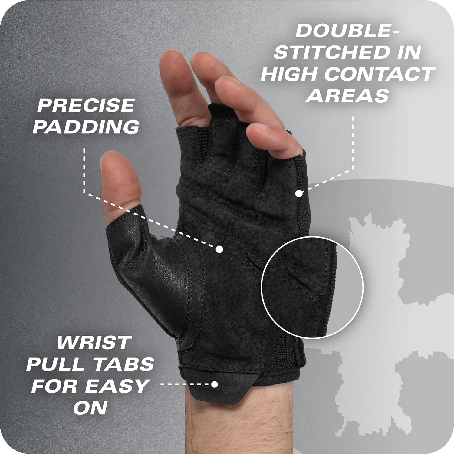 Power Gloves 3.0 - Durable Half Finger Weightlifting Gloves with Adjustable Wrist Closure, Breathable Leather Palm, Men's - Image 7