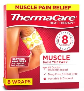 ThermaCare Portable Muscle Therapy Heating Pads - Multi-Purpose Adhesive HeatWraps for Back, Neck, Joint, & Menstrual Pain Relief - Drug-Free, Discreet, Long-Lasting Heat Therapy - 8-Count