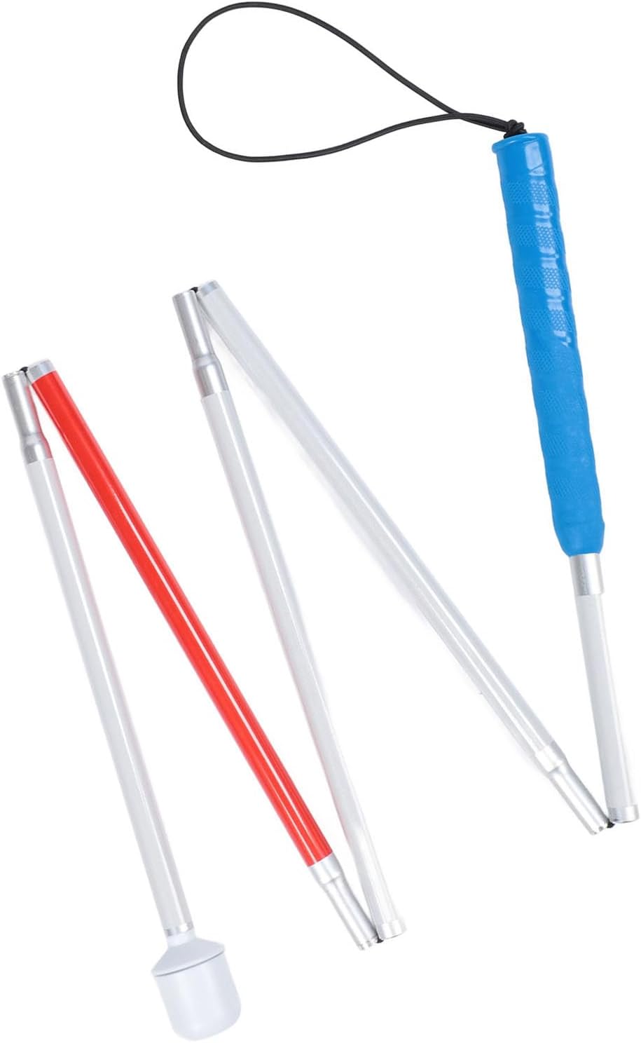 Folding Walking Pole, Aluminum Alloy Collapsible Walking Stick, Anti Slip Reflective Blind Cane with 360 Degree Rotating Head, 5 Sections Folding Design for Elderly and Visually Im - Image 6