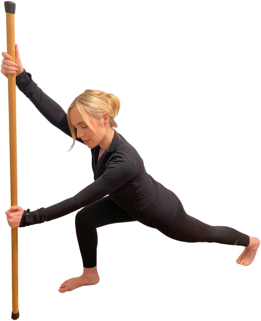 Natural Bamboo Yoga Stick (5ft): Stretch Bar with Super Sturdy Rubber Ends - Versatile Exercise Stick & Yoga Bar for Yoga, Stretching & Posture with Unlimited Access to Video Exercises