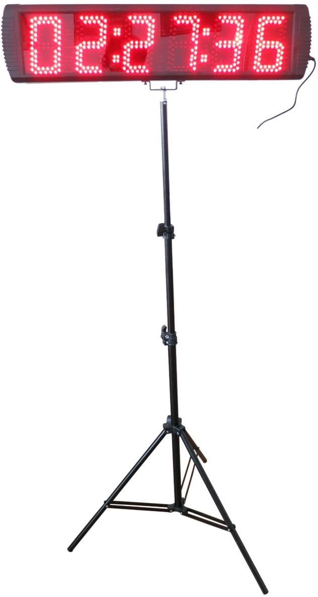 AZOOU Large Red Color LED Race Timing Clock Timer with Tripod 5-inch High Character for Semi-Outdoor/Outdoor Running Events