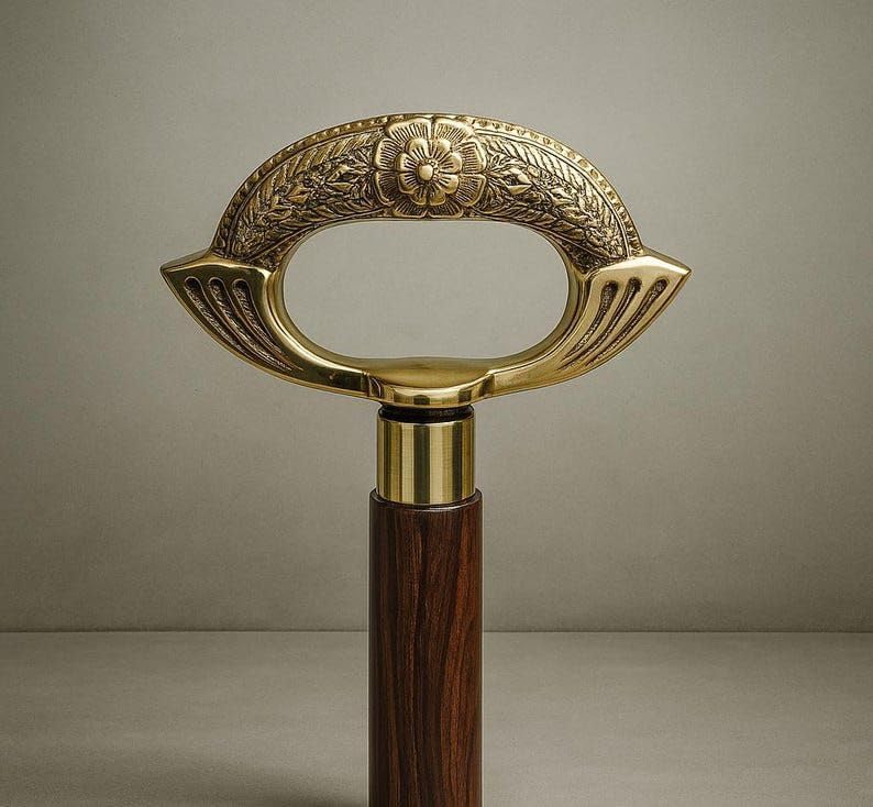 Luxury Wooden Walking Stick, Handcrafted Rosewood Handle with Brass Floral Design, Traditional Support Cane for Mobility and Style