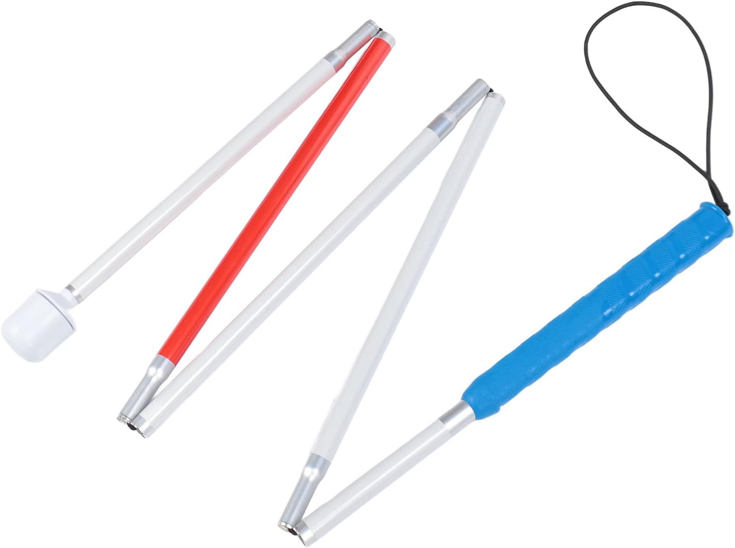 Folding Walking Pole, Aluminum Alloy Collapsible Walking Stick, Anti Slip Reflective Blind Cane with 360 Degree Rotating Head, 5 Sections Folding Design for Elderly and Visually Im - Image 7