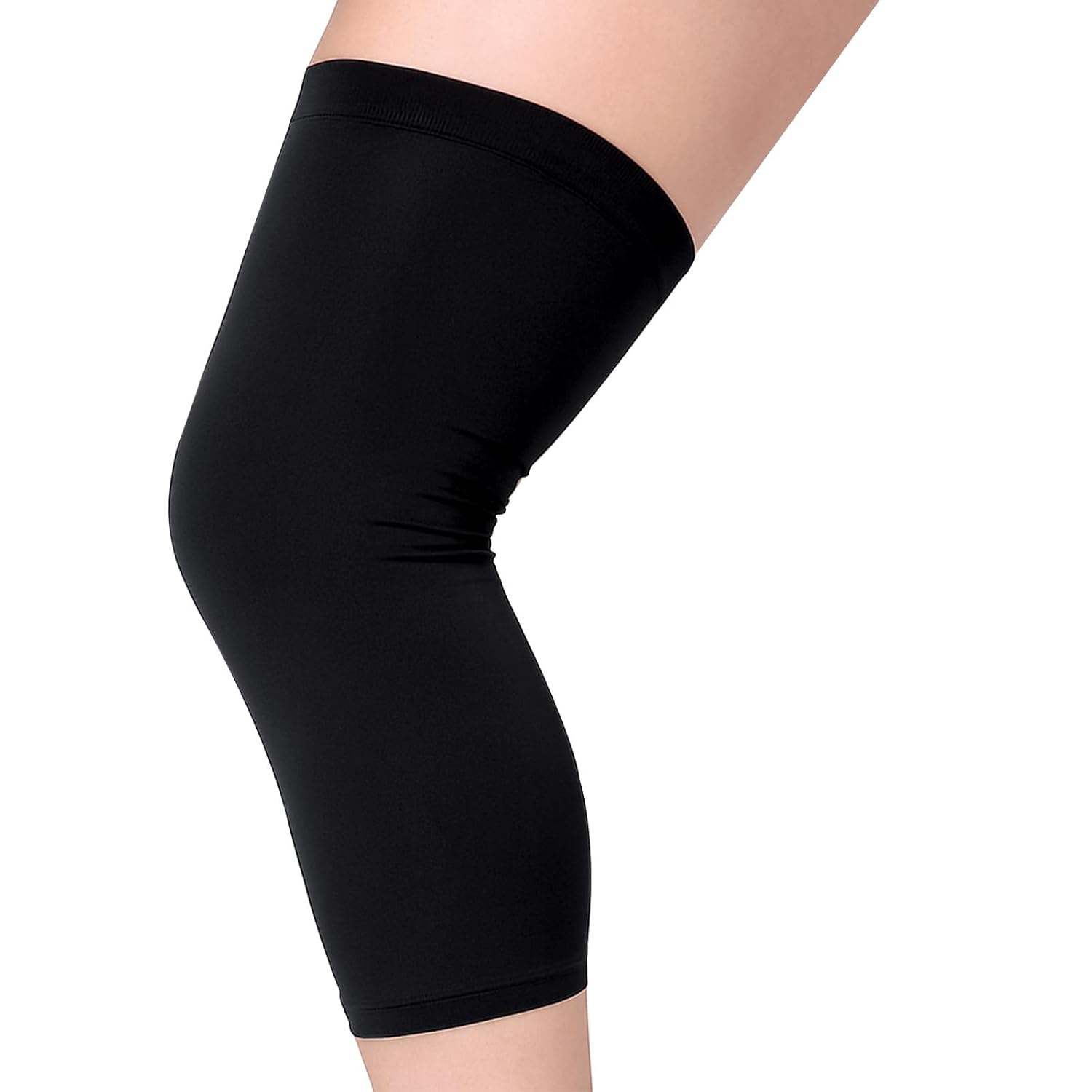 Knee Brace Undersleeve Long knee Compression Sleeve Support for Women and Men Cooling Protective Liner Suitable Sports Running Basketball Gym (Black L)