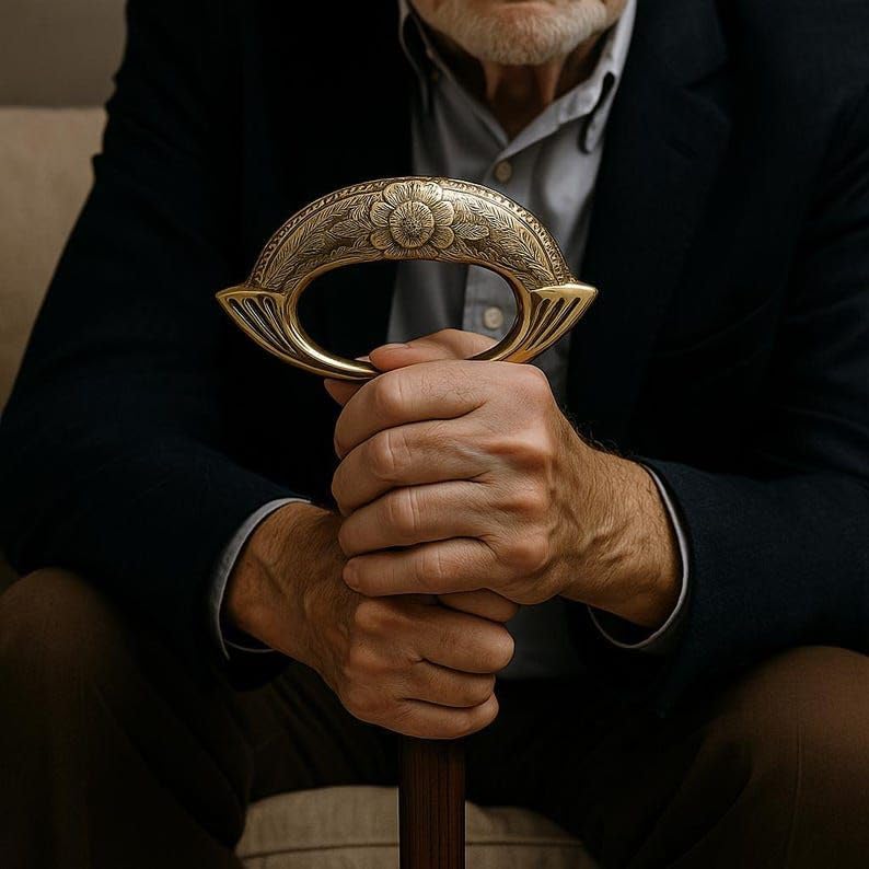 Luxury Wooden Walking Stick, Handcrafted Rosewood Handle with Brass Floral Design, Traditional Support Cane for Mobility and Style - Image 3