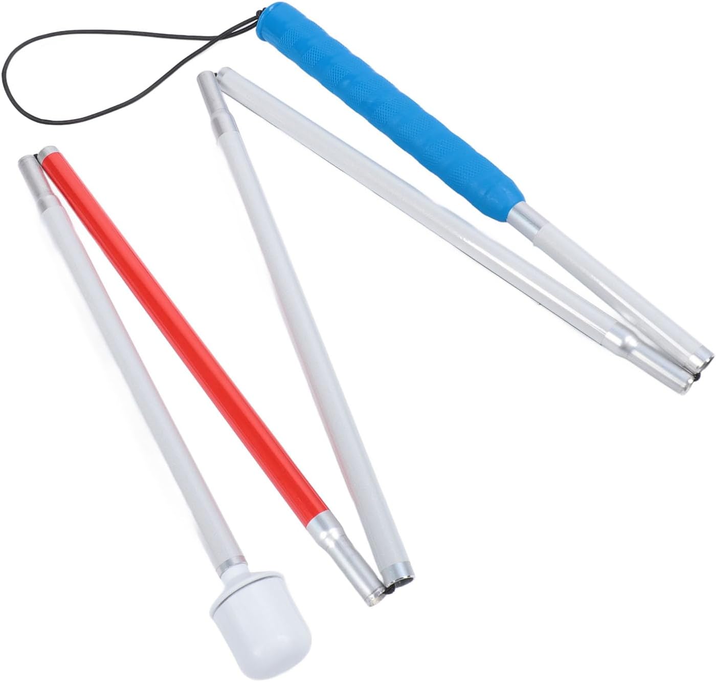 Folding Walking Pole, Aluminum Alloy Collapsible Walking Stick, Anti Slip Reflective Blind Cane with 360 Degree Rotating Head, 5 Sections Folding Design for Elderly and Visually Im - Image 4