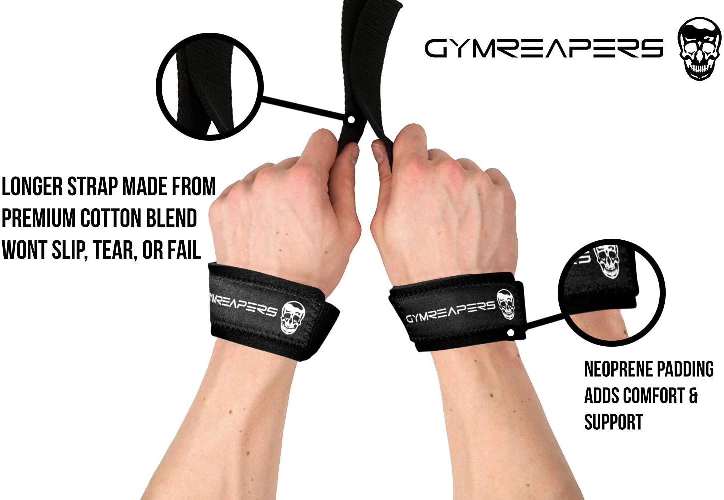 Gymreapers Lifting Wrist Straps for Weightlifting, Bodybuilding, Powerlifting, Strength Training, & Deadlifts - Padded Neoprene with 18 inch Cotton - Image 2