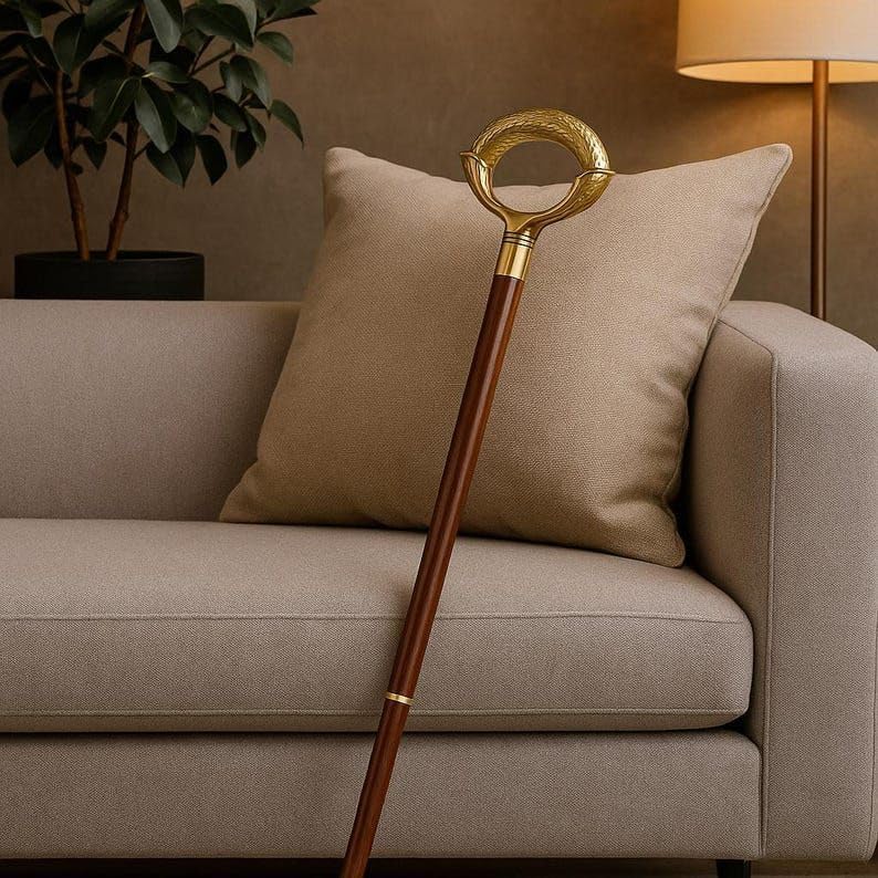 Luxury Wooden Walking Stick, Handcrafted Rosewood Handle with Brass Floral Design, Traditional Support Cane for Mobility and Style - Image 4