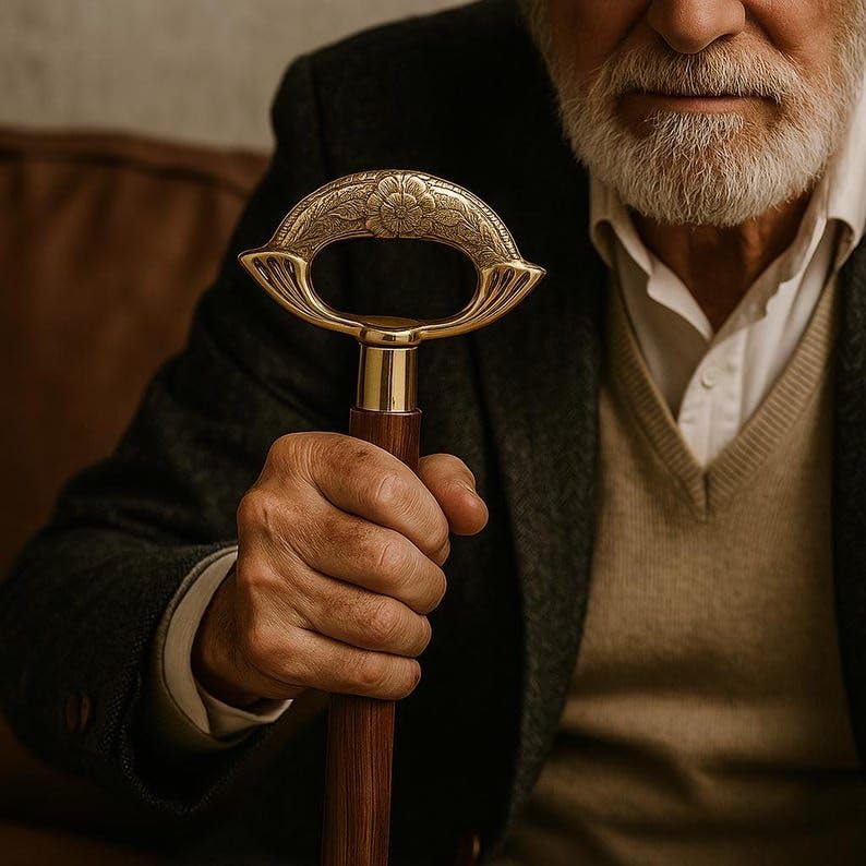 Luxury Wooden Walking Stick, Handcrafted Rosewood Handle with Brass Floral Design, Traditional Support Cane for Mobility and Style - Image 6