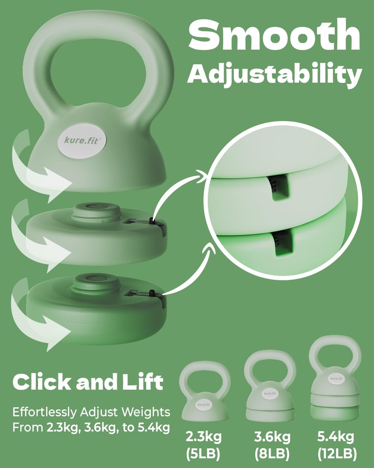 Adjustable Kettlebell | 5 lb - 12 lb | Kettlebell Weights Set for Home Gym | Full-Body Workouts, Strength Training, Weight Loss | Fabric Booty Band | Beginners & Women - Image 6