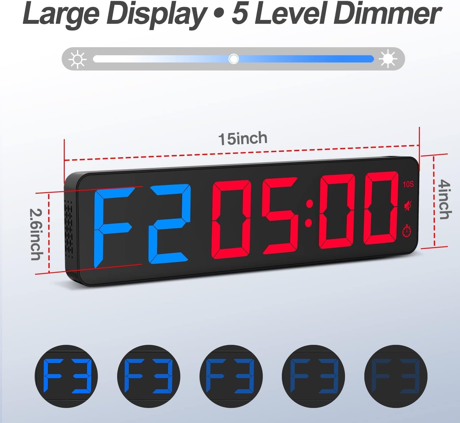 Gym Timer 15" Large LED Display Wall Clock | Gym Interval Workout | Count Down & Up | Stopwatch | Adjustable Buzzer Volume | Upgraded Remote | Digital Timer for Fitness Classroom Home Garage Outdoor - Image 4