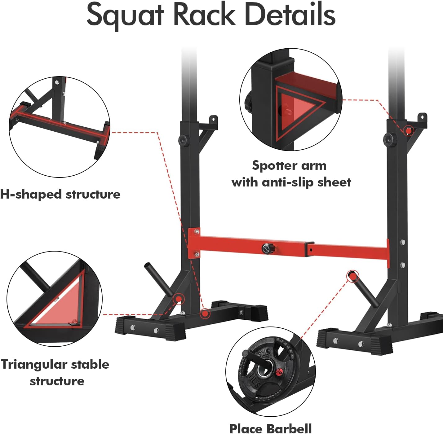 BangTong&Li Squat Rack Stand,Barbell Rack,Bench Press Rack Stand Home Gym Adjustable Weight Rack 550Lbs - Image 2