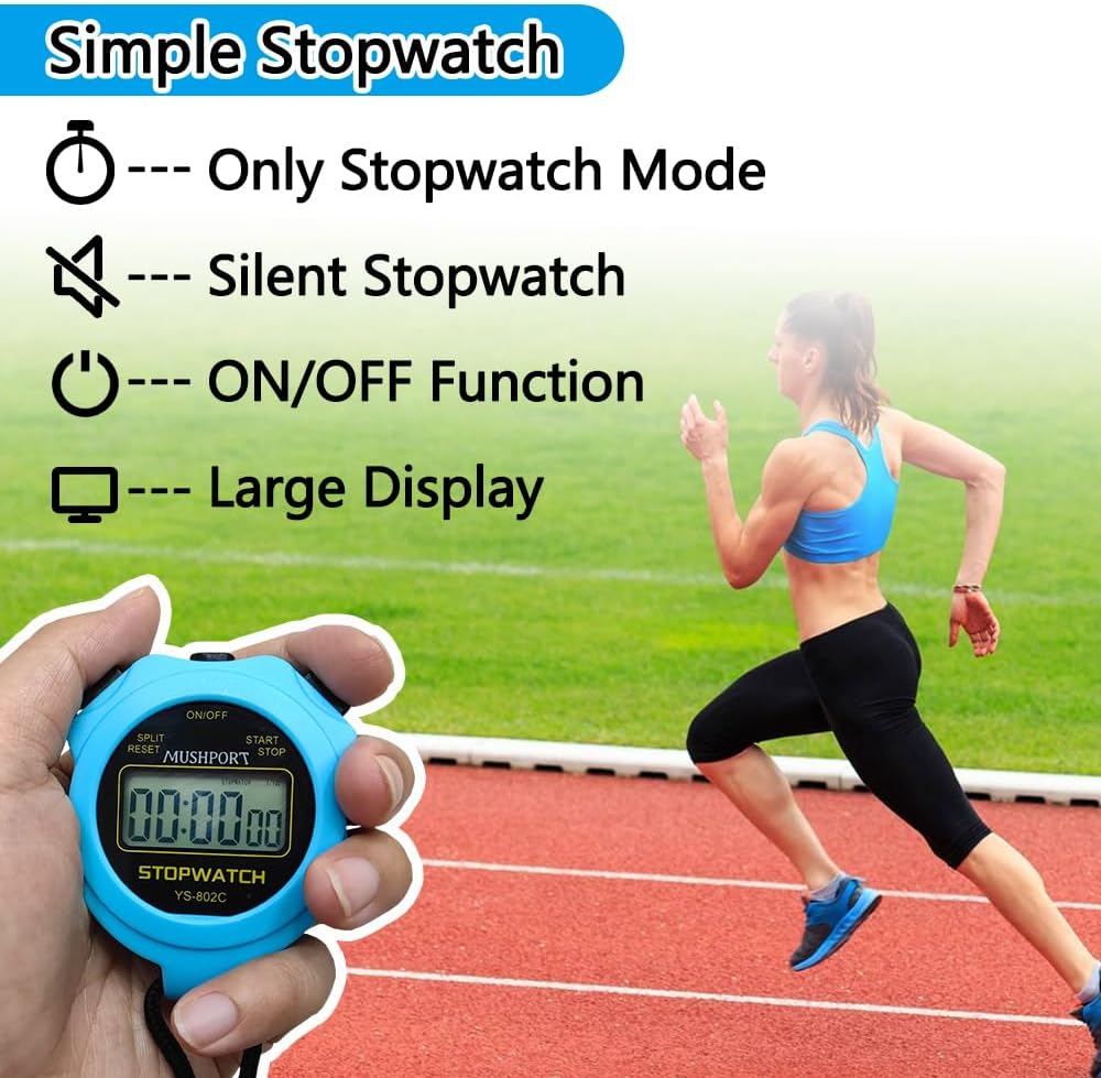 Stopwatch Timer Only Stopwatch Mode, ON/Off Silent Large Display Simple Operation, Without Clock Date Countdown, Digital Stop Watch for Sports Kids Coaches, Blue - Image 2
