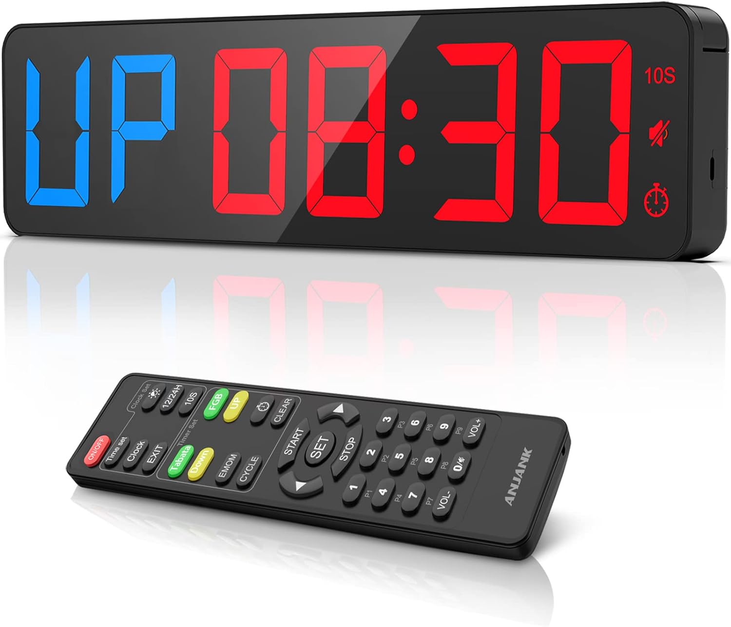 Gym Timer 15" Large LED Display Wall Clock | Gym Interval Workout | Count Down & Up | Stopwatch | Adjustable Buzzer Volume | Upgraded Remote | Digital Timer for Fitness Classroom Home Garage Outdoor