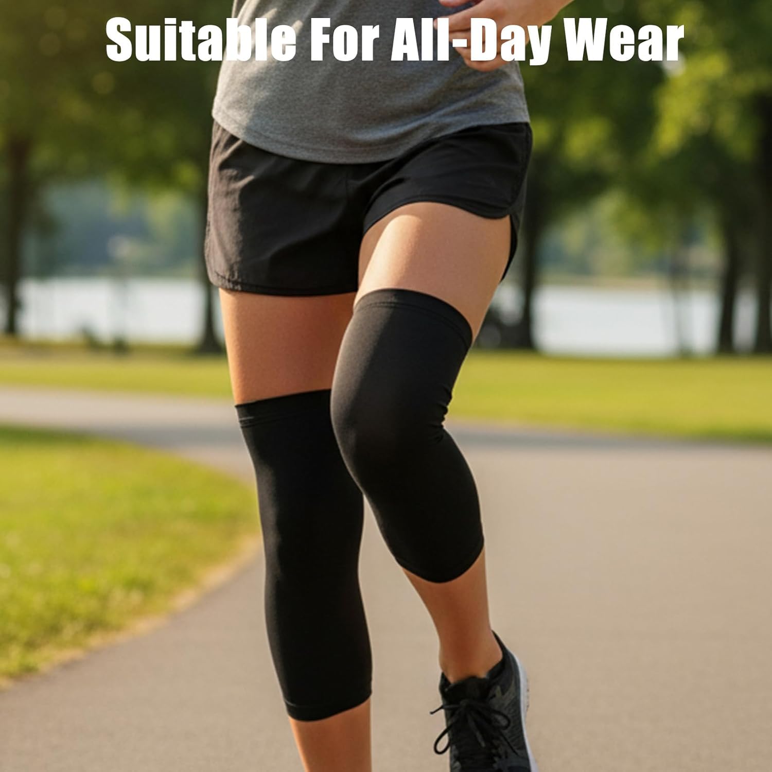 Knee Brace Undersleeve Long knee Compression Sleeve Support for Women and Men Cooling Protective Liner Suitable Sports Running Basketball Gym (Black L) - Image 7