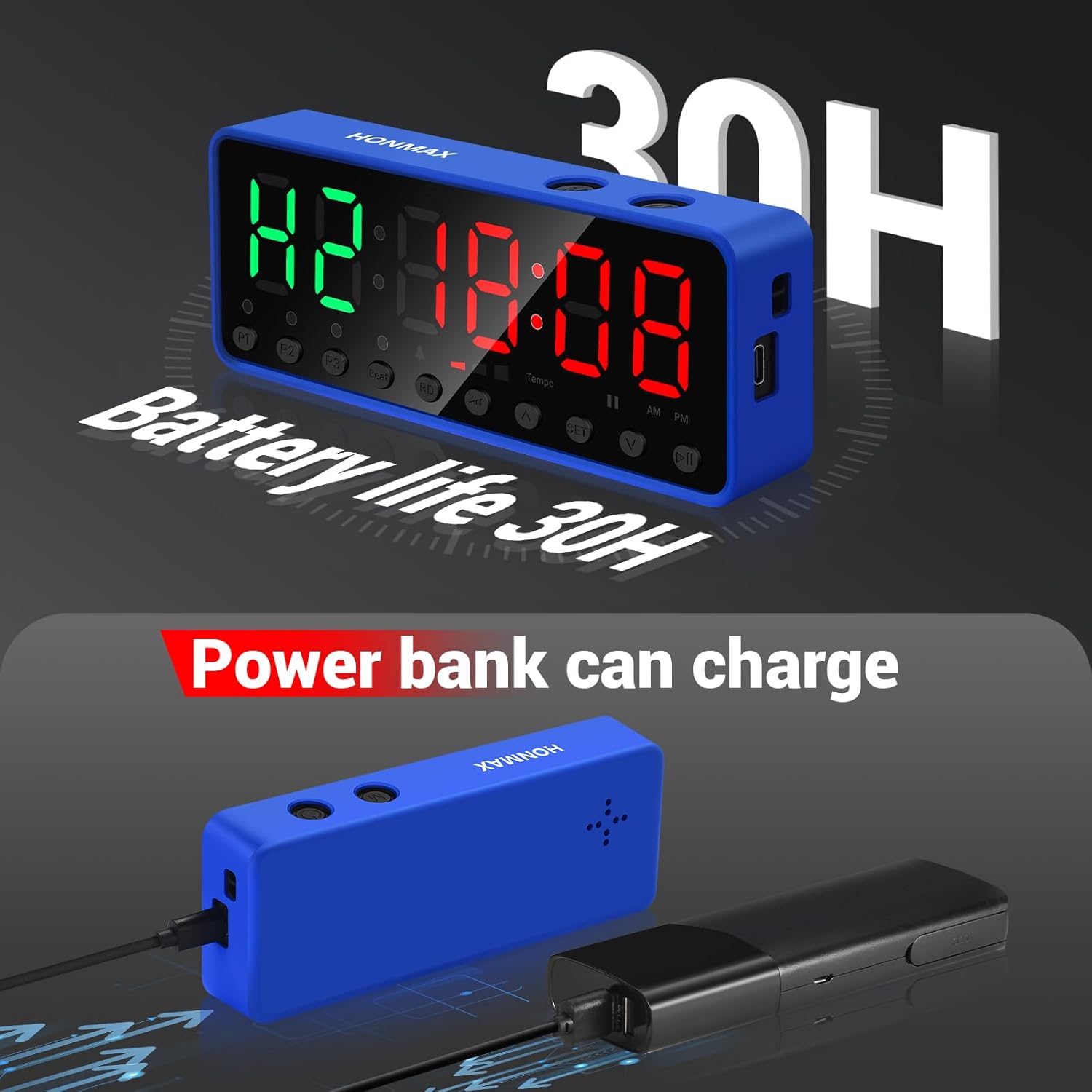 Portable Gym Timer, Fitness Clock, Home Garage Gym Workout Timer, Built-in Strong Magnet and Lithium Battery and Beat Function, Large LED Digital Anti-Vertigo Display - Image 7