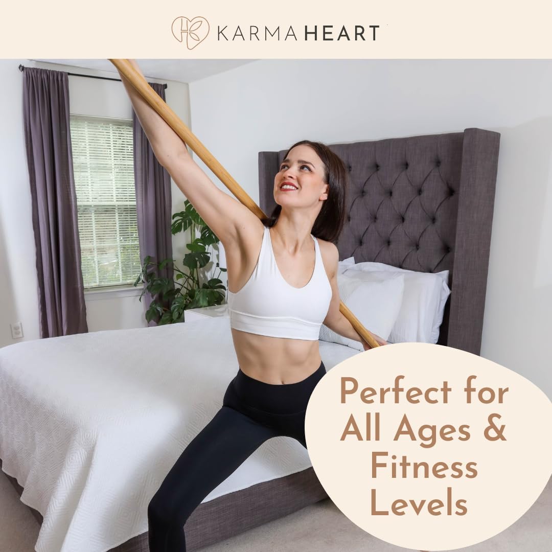 Natural Bamboo Yoga Stick (5ft): Stretch Bar with Super Sturdy Rubber Ends - Versatile Exercise Stick & Yoga Bar for Yoga, Stretching & Posture with Unlimited Access to Video Exercises - Image 9