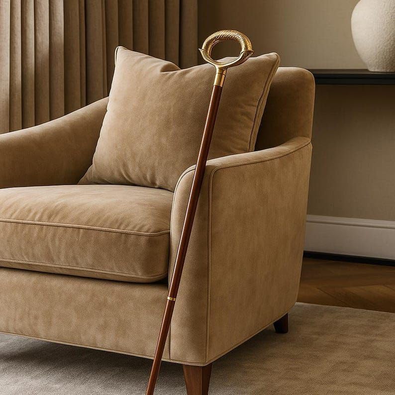 Luxury Wooden Walking Stick, Handcrafted Rosewood Handle with Brass Floral Design, Traditional Support Cane for Mobility and Style - Image 2