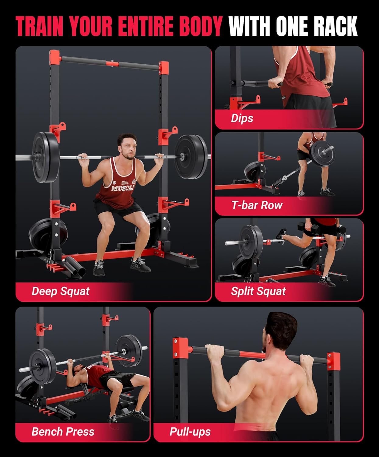 YOLEO Smith Machine & Squat Rack Combo, Multi-Functional Power Racks with Adjustable Width & Pull-Up Bar, Cable Crossover Power Cage, Independent Dual-Pulley System for Home Gym Garage Basement - Image 2