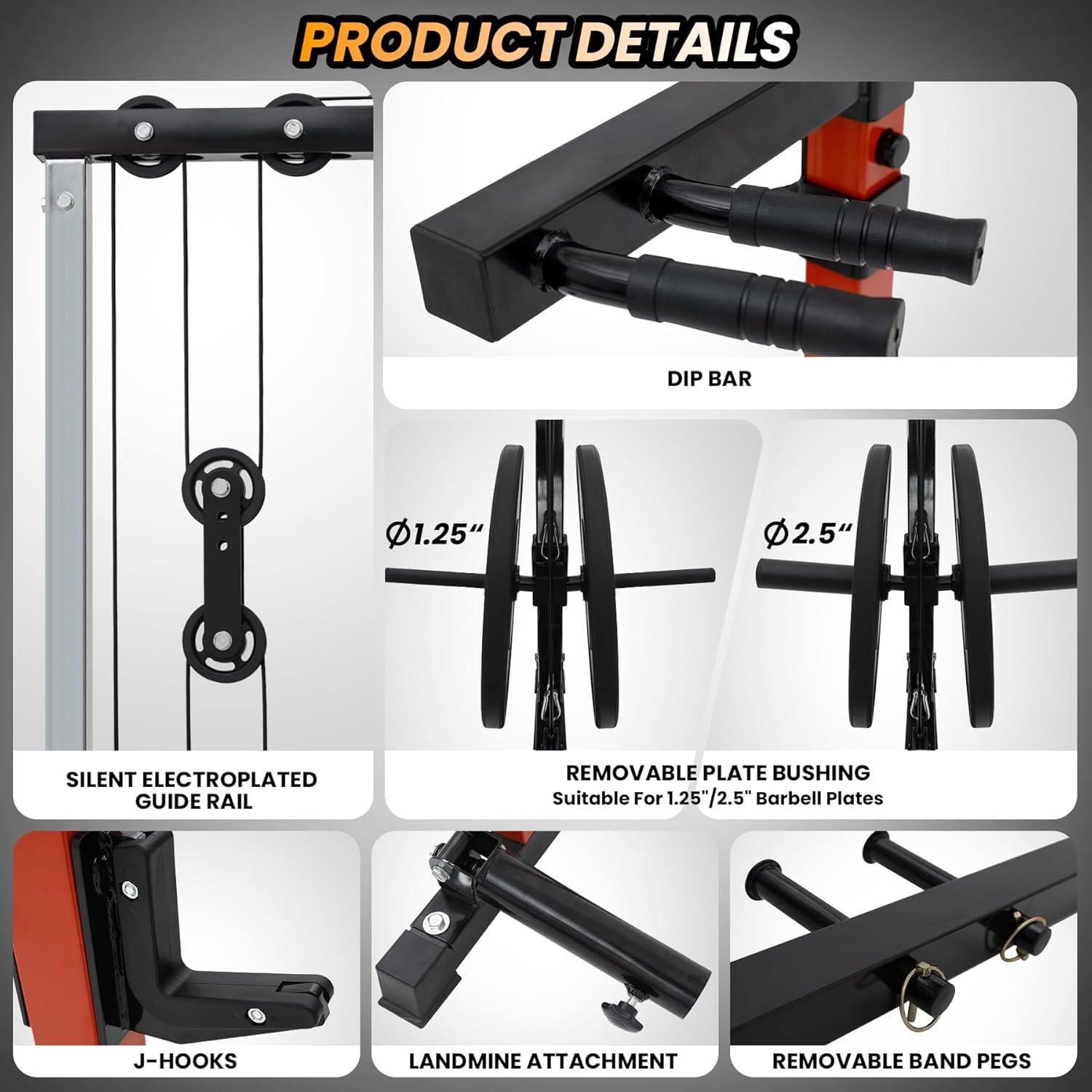 GarveeLife Power Cage, Multi-Function Power Rack with LAT Pulldown, 1600 LBS Weight Capacity Fitness Squat Rack with Cable Pulley System and j-Hooks, Dip Bars and Landmine Attachment for Home Gym - Image 8