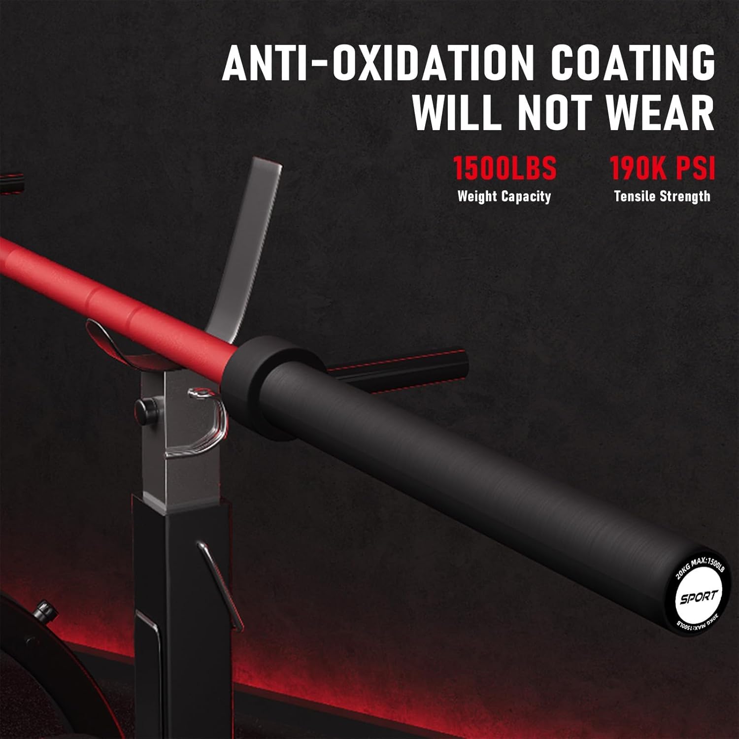 GarveeLife 7FT Olympic Barbell, Weight Bar For Weightlifting and Powerlifting, 45lb Olympic Bar with Needle Bearings & Brass Bushings, 1500LBS Strength Training Bar Fit 2" Standard Weights, Red Black - Image 5