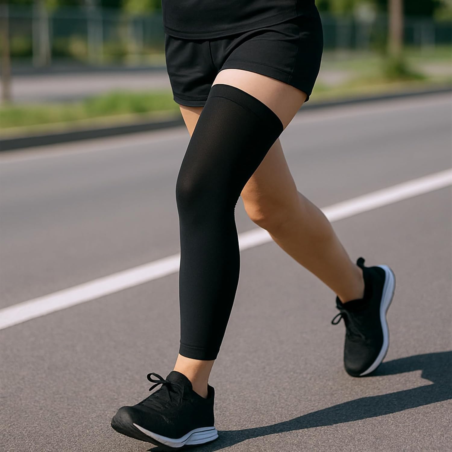 Knee Brace Undersleeve Long knee Compression Sleeve Support for Women and Men Cooling Protective Liner Suitable Sports Running Basketball Gym (Black L) - Image 6