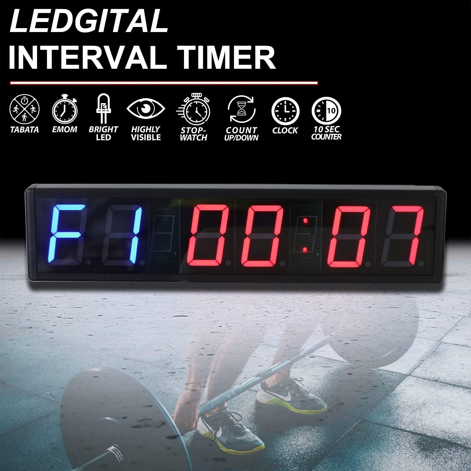 Large Interval Gym Clock for Workouts Size 20x4.7in. Operated by Remote Control - Image 3