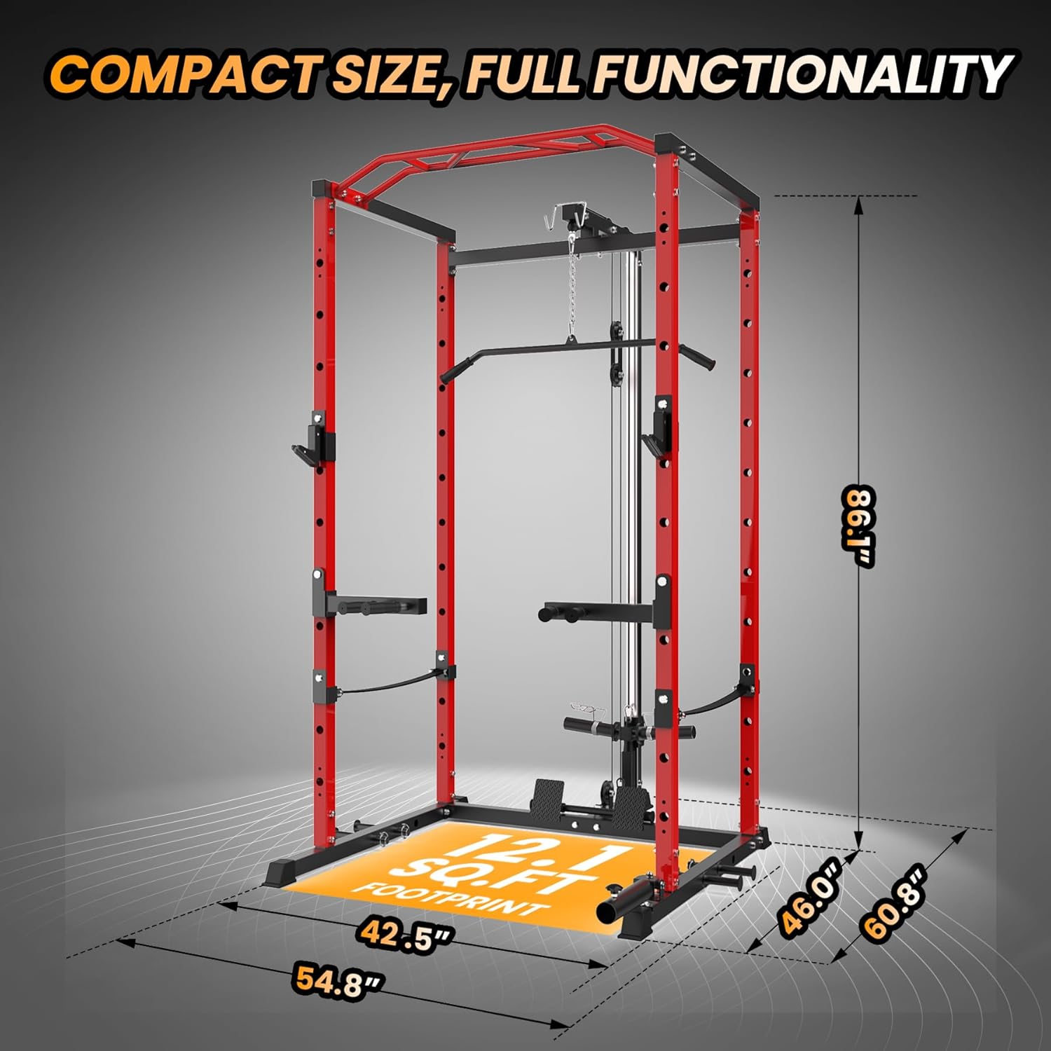 GarveeLife Power Cage, Multi-Function Power Rack with LAT Pulldown, 1600 LBS Weight Capacity Fitness Squat Rack with Cable Pulley System and j-Hooks, Dip Bars and Landmine Attachment for Home Gym - Image 7