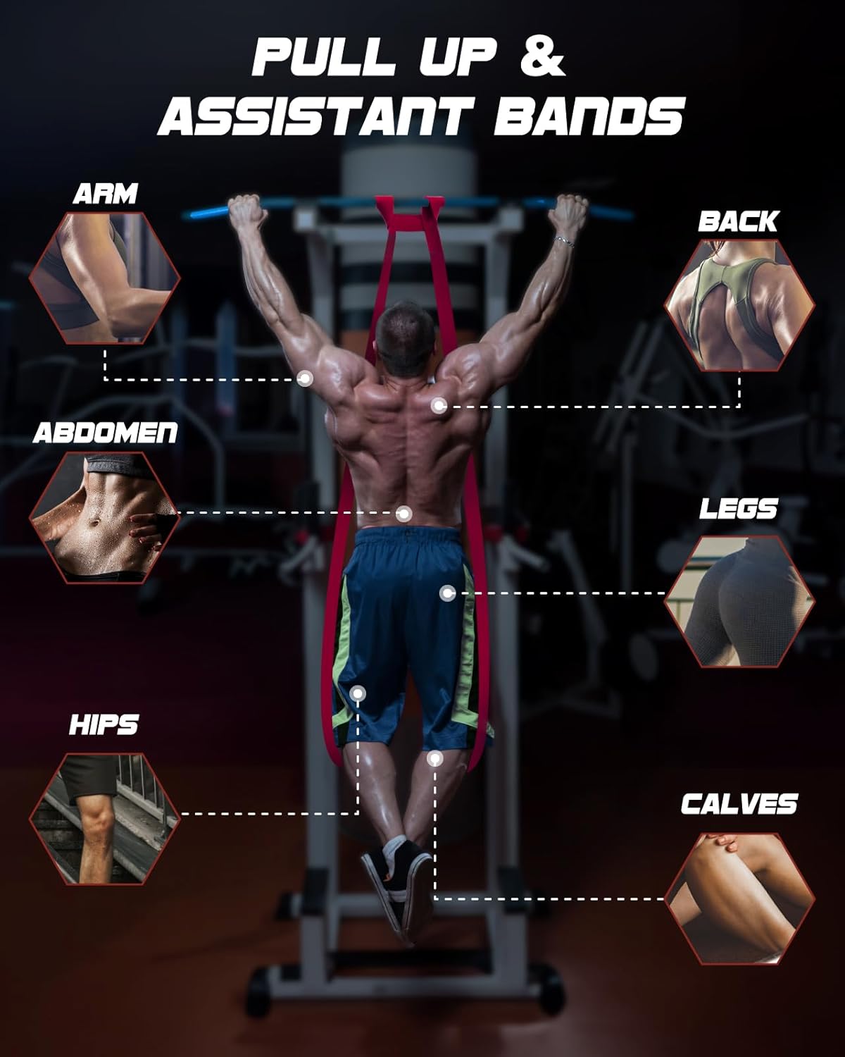 Resistance Bands Set - Pull Up Bands for Men Women, Exercise Bands Resistance with Door Anchor, Training Poster & Pouch for Body Stretching, Pull Up Assist - Image 4