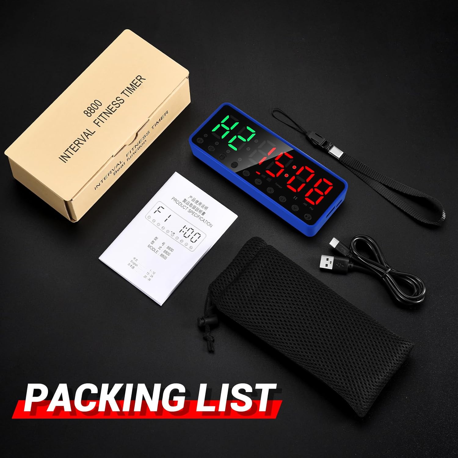 Portable Gym Timer, Fitness Clock, Home Garage Gym Workout Timer, Built-in Strong Magnet and Lithium Battery and Beat Function, Large LED Digital Anti-Vertigo Display - Image 6