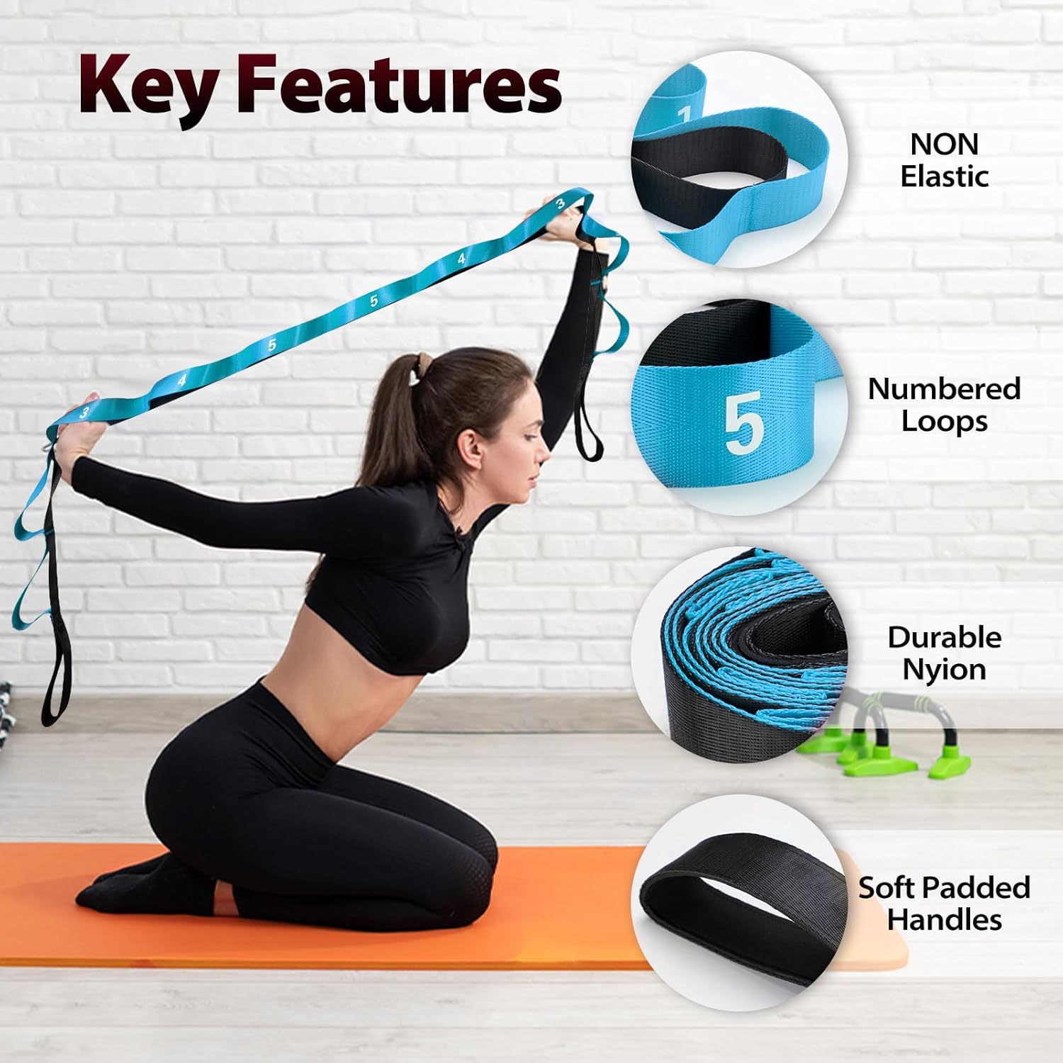 Stretching Strap with 10 Loops-Yoga Strap for Physical Therapy,Home Workout,Pilate & Flexibility Training,Non Elastic Exercise Stretch Band for Hamstring,Leg Stretcher Belt,Flexibility Fascia - Image 3