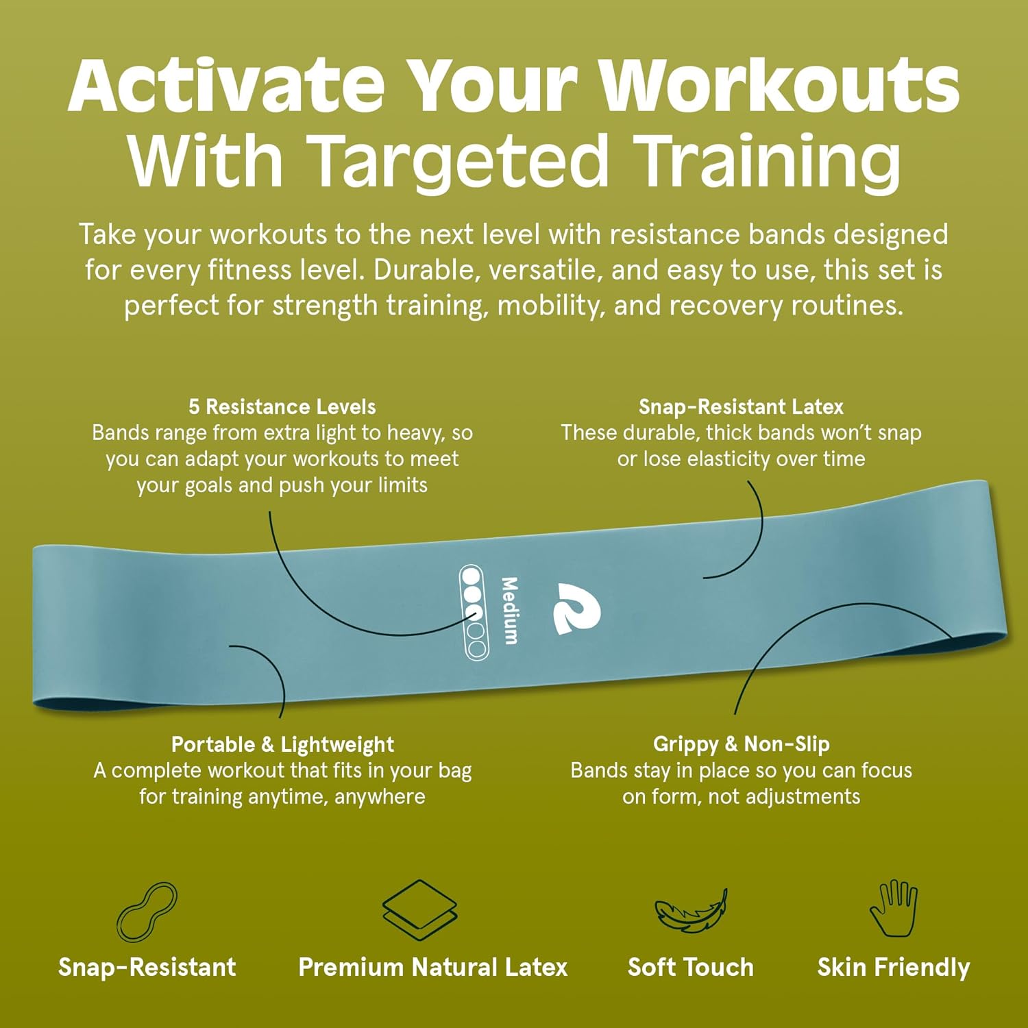 Retrospec Activate Resistance Loop Band Set for Working Out, Home Fitness, Toning, Stretching & Exercise - Lightweight & Portable for Men & Women - Image 3