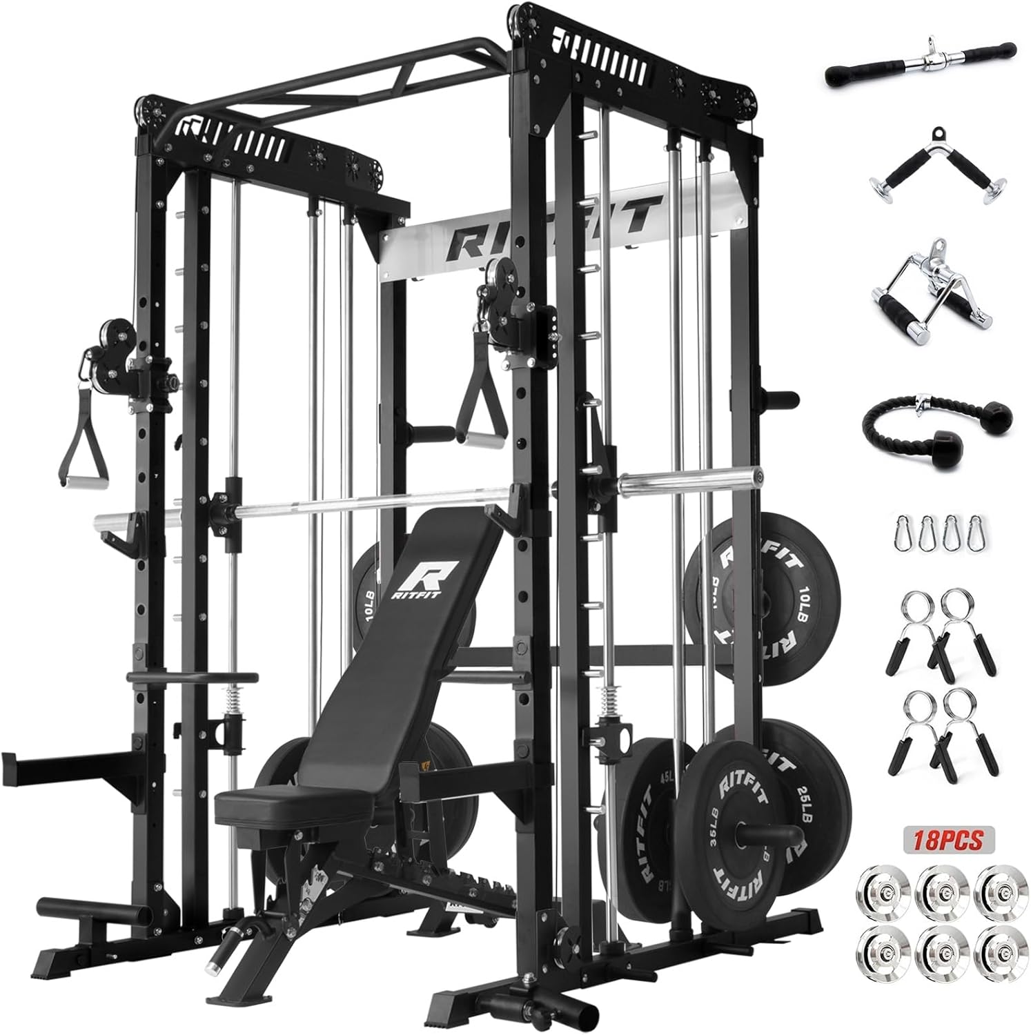 RitFit M1 & M1 Pro Smith Machine with Cable Crossover System, Multi-Function Squat Rack Power Cage for Home Gym, Power Rack and Packages