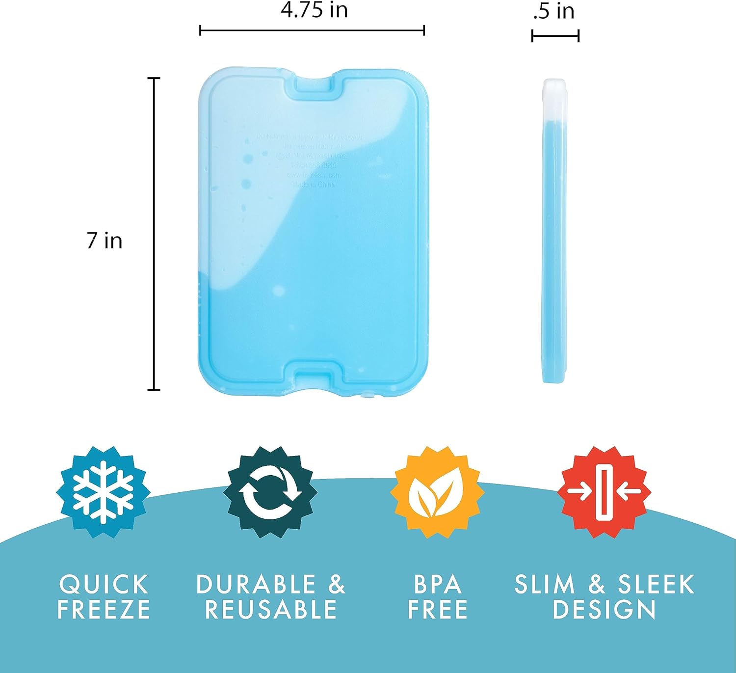 Cool Coolers by Fit & Fresh 4 Pack XL Slim Ice Packs, Quick Freeze Space Saving Reusable Ice Packs for Lunch Boxes or Coolers, Blue, 239ICE, 4 count (Pack of 1) - Image 3