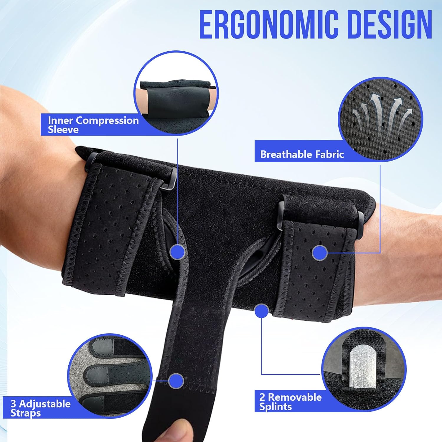 Elbow Brace for Cubital Tunnel, Comfortable Elbow Stabilizer for Night Sleep and Day Working, Ulnar Nerve Entrapment brace with Compression Sleeve Immobilizer, 2 Removable Metal Splints Stabilizer Support for Women and Men Fit Most - Image 4