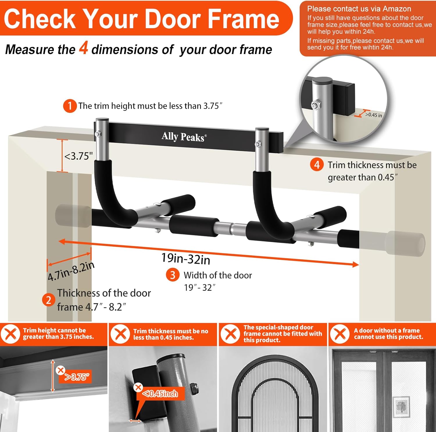 Ally Peaks Pull Up Bar for Doorway | Thickened Steel Max Limit 440 lbs Upper Body Fitness Workout Bar| Multi-Grip Strength for Doorway | Indoor Chin-Up Bar Fitness Trainer for Home Gym Portable - Image 4