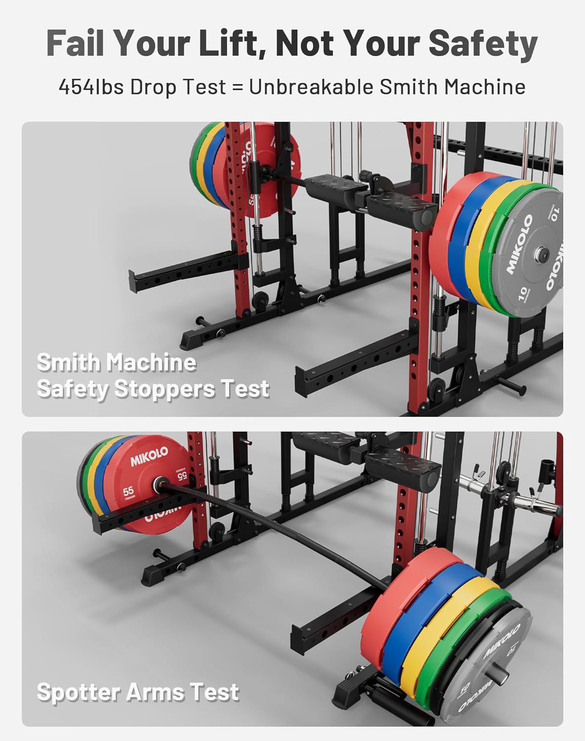 Mikolo Smith Machine, 2200lbs Squat Rack with LAT-Pull Down System & Cable Crossover Machine, Training Equipment with Leg Hold-Down Attachment - Image 2