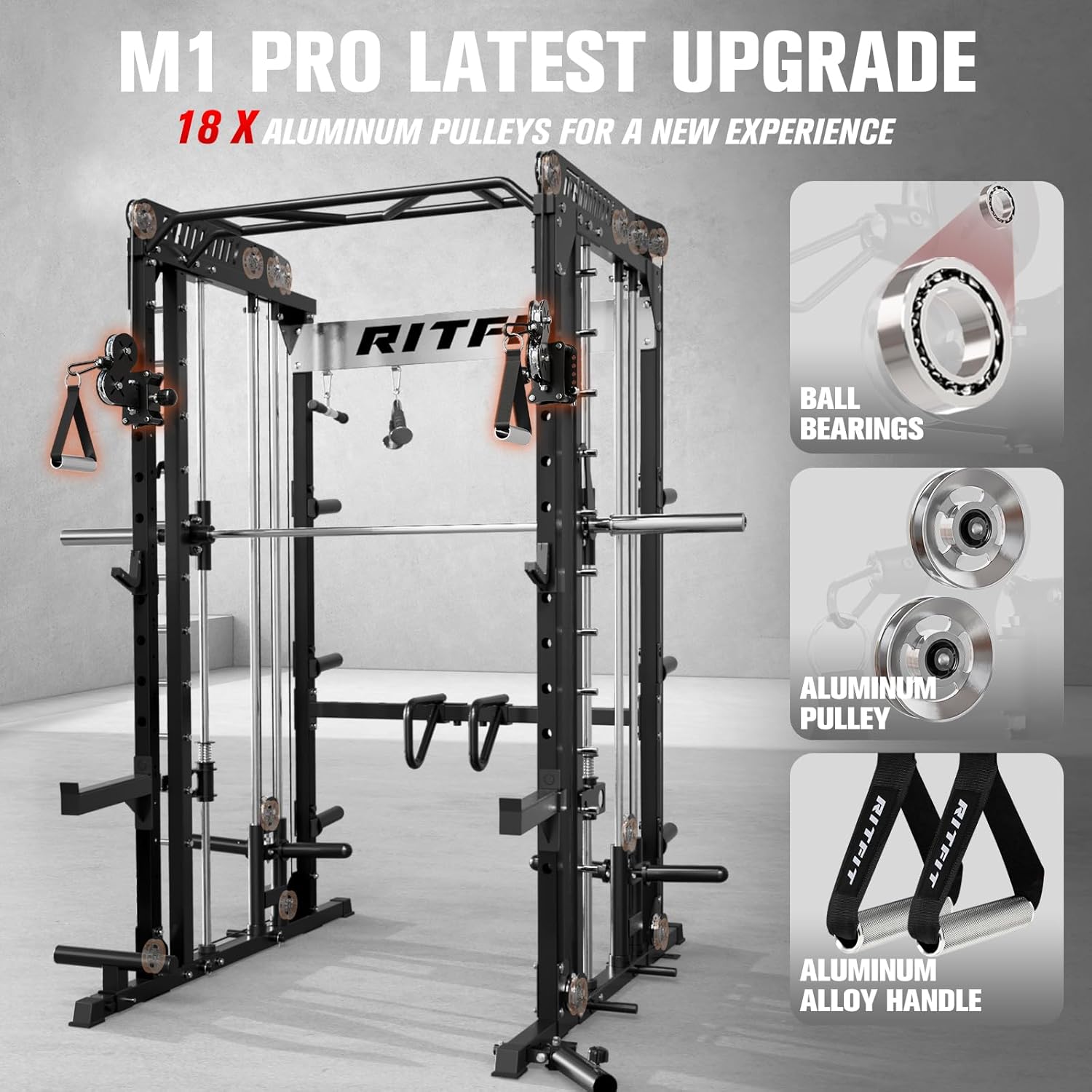 RitFit M1 & M1 Pro Smith Machine with Cable Crossover System, Multi-Function Squat Rack Power Cage for Home Gym, Power Rack and Packages - Image 3