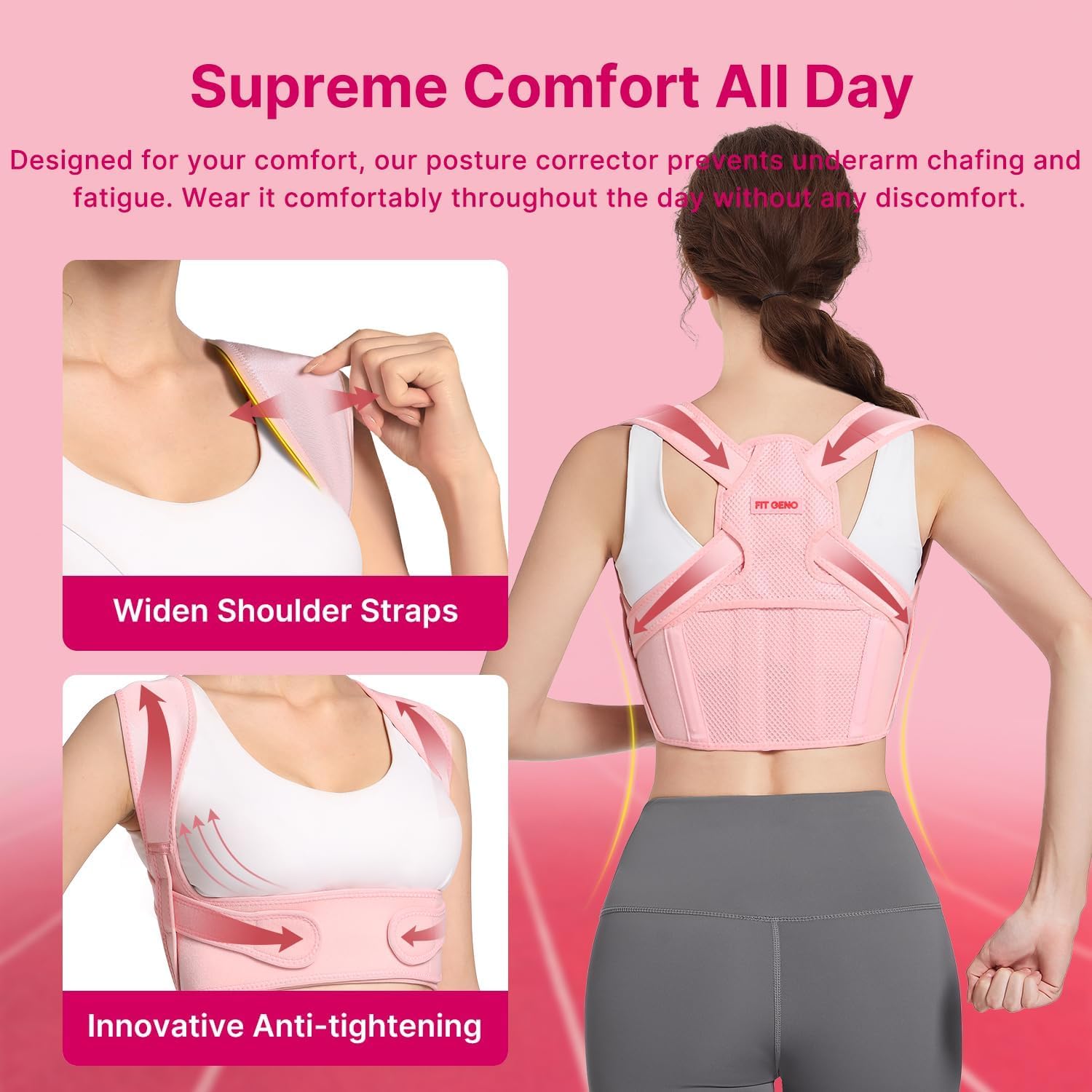 Fit Geno Posture Corrector for Women: Adjustable Lightweight Upper Back Brace for Neck Shoulder & Upper Back Pain Relief - Improve Posture Correct Hunchback Slouching Kyphosis Invisible Under Clothes (M/L Under Bust 32"-45") - Image 4