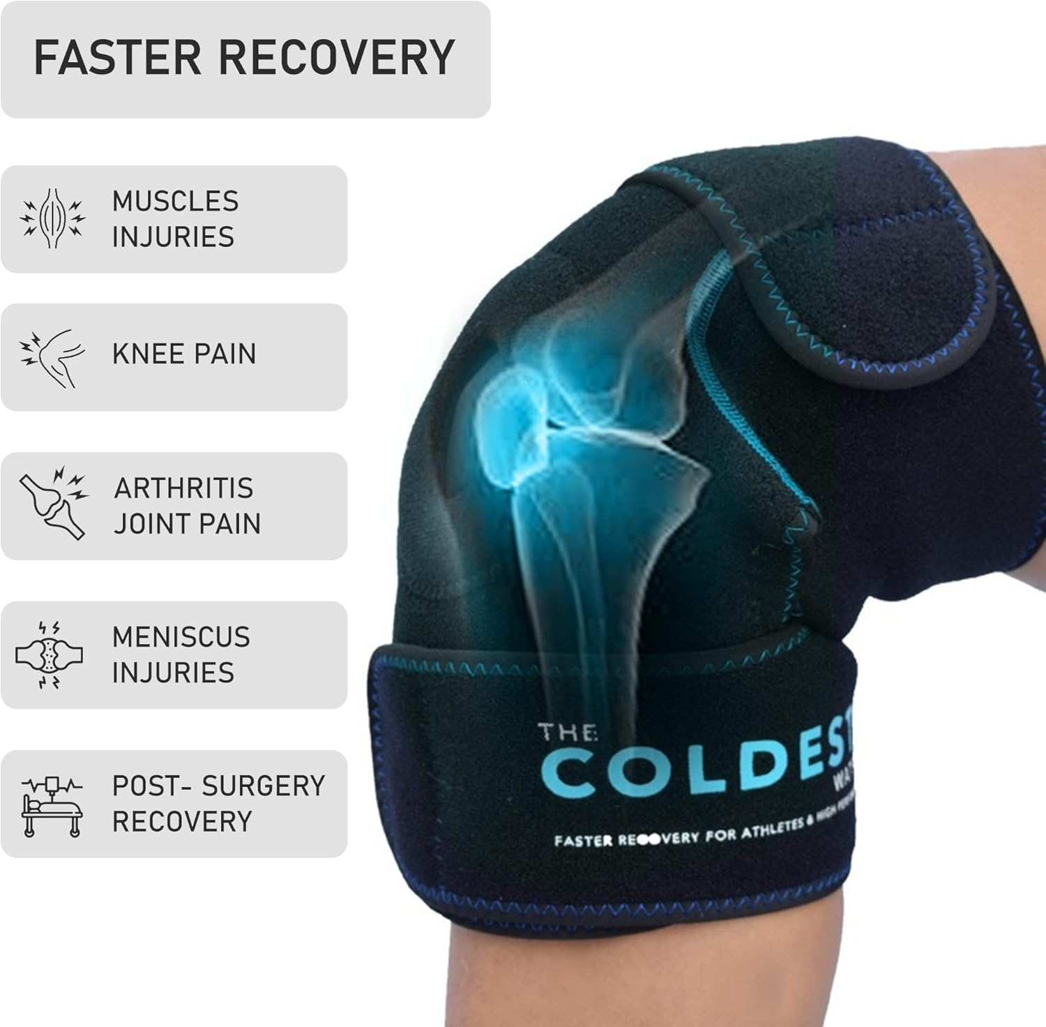 The Coldest Knee Ice Pack Wrap, Hot and Cold Therapy - Reusable Compression Best for Meniscus Tear, Injury Recovery, Bursitis Pain Recovery, Sprains, Swelling and Rheumatoid Arthritis - Image 2