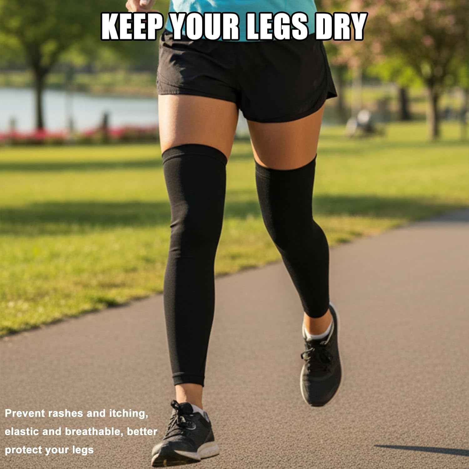 Knee Brace Undersleeve Long knee Compression Sleeve Support for Women and Men Cooling Protective Liner Suitable Sports Running Basketball Gym (Black L) - Image 5