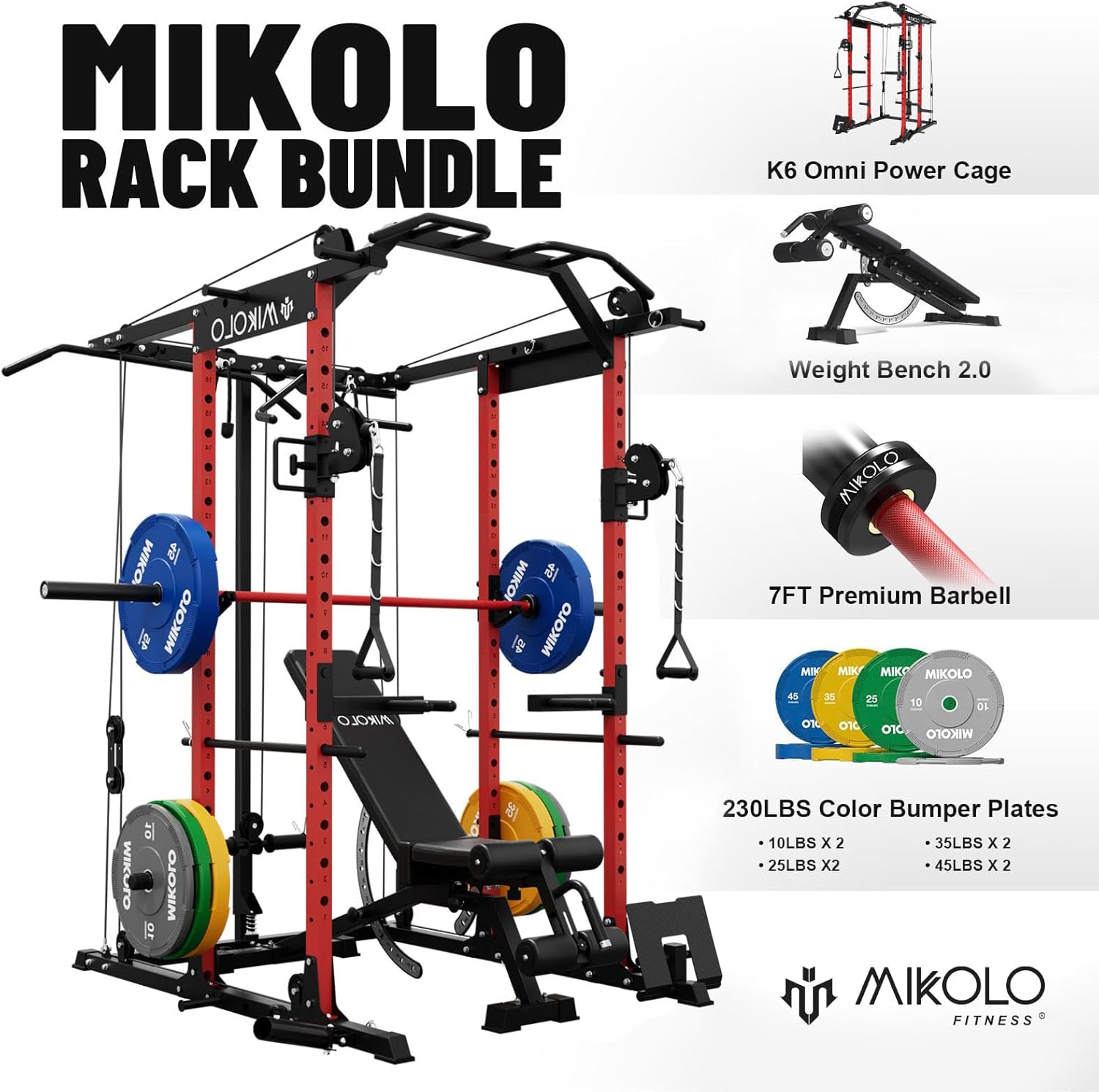 Mikolo Power Cage, Power Rack with Cable Crossover System, 1500LBS Squat Rack with LAT Pull Down System, Workout Cage with Pulley System for Fitness Home Gym - Image 2