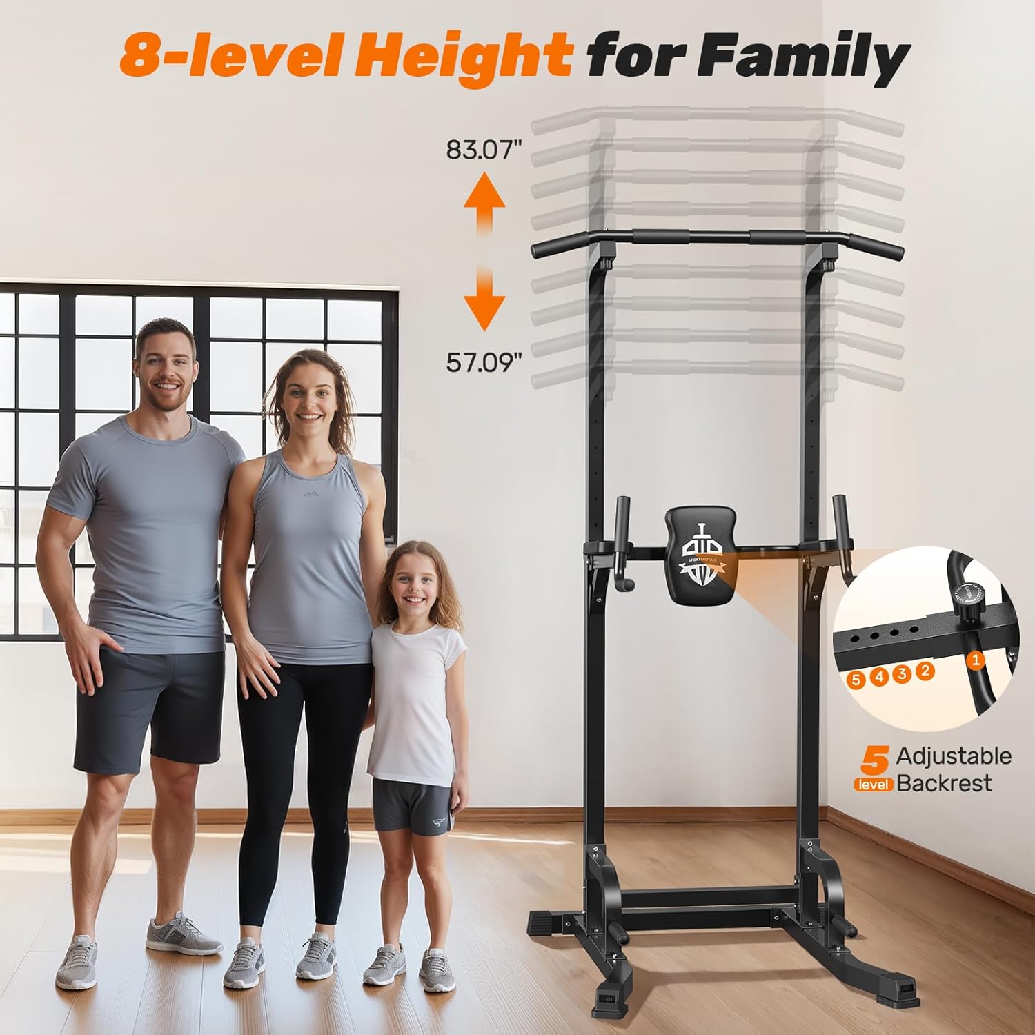 Sportsroyals Power Tower Pull Up Bar Station, 450LBS Stable Pull Up Dip Station for Home Gym Strength Training Equipment - Image 4