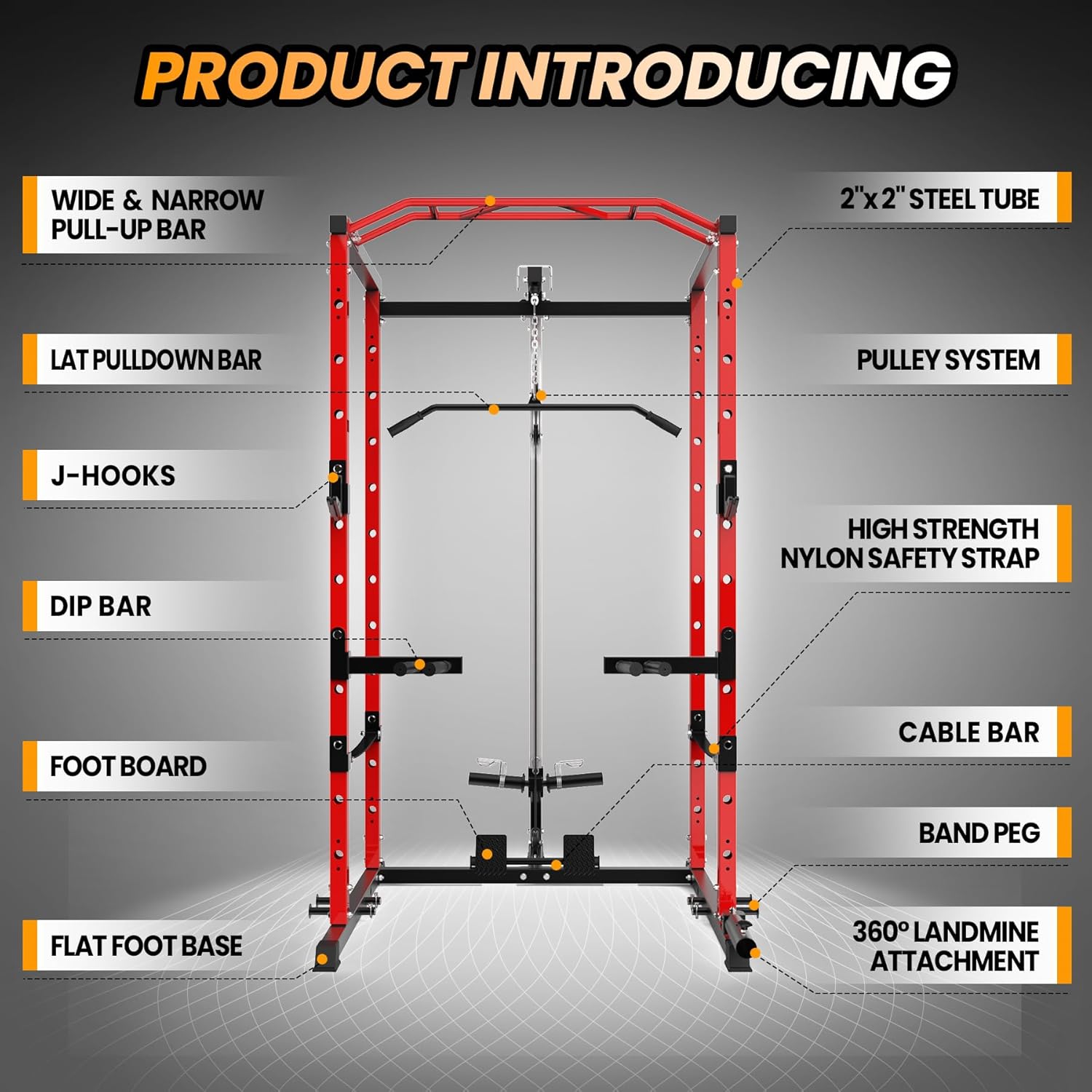 GarveeLife Power Cage, Multi-Function Power Rack with LAT Pulldown, 1600 LBS Weight Capacity Fitness Squat Rack with Cable Pulley System and j-Hooks, Dip Bars and Landmine Attachment for Home Gym - Image 6