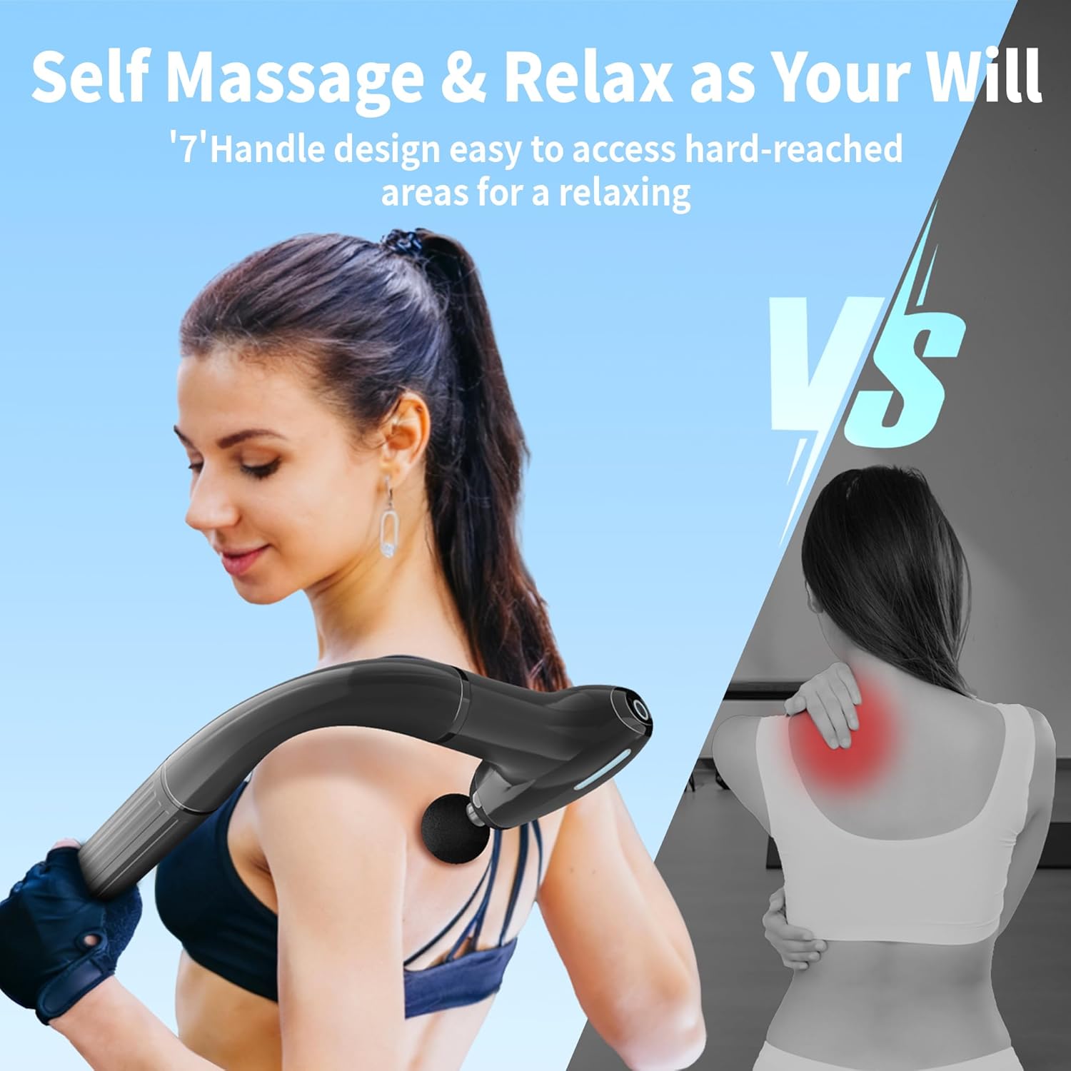 3-in-1 Detachable Massage Gun Deep Tissue, Back Massager for Pain Relief Deep Tissue with 4 Heads 5 Speed for Arm Shoulder Leg (Black Plus) - Image 3